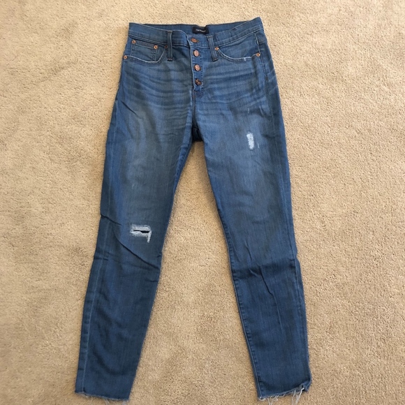 Exposed fly slim distressed jeans - Picture 1 of 3